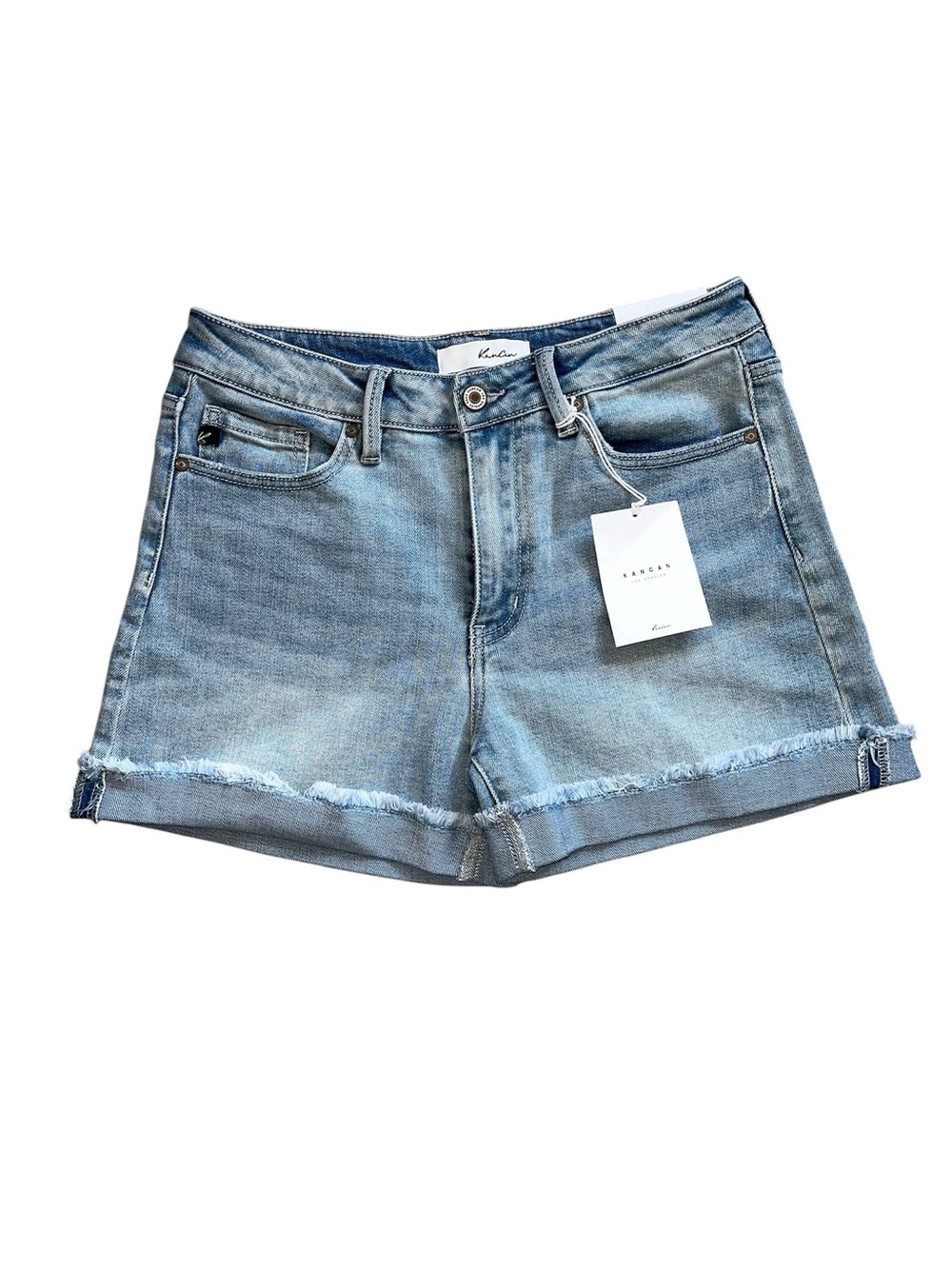 NWT Kancan Women’s Jean Shorts Size XL High Rise Light Wash Denim Cuffed